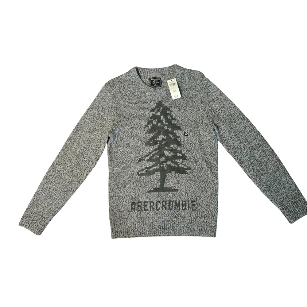 Abercrombie & Fitch Mens Grey Marl Pine Tree Graphic Crewneck Sweater XS New